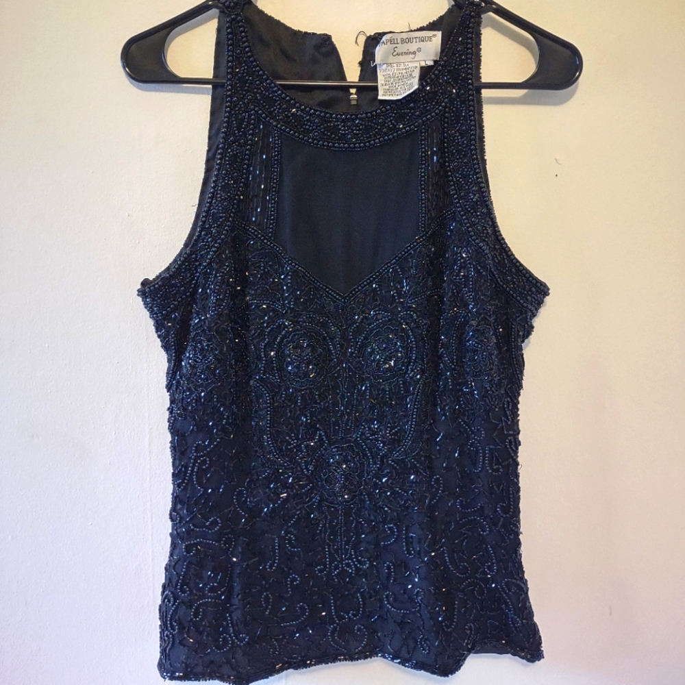 Papell Boutique Evening vtg beaded top tag size L